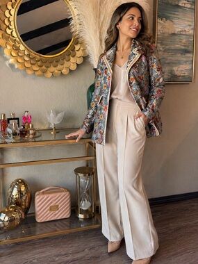 Aratta Gray Floral Brocade Jacket with Purple, Yellow and Pink Accents